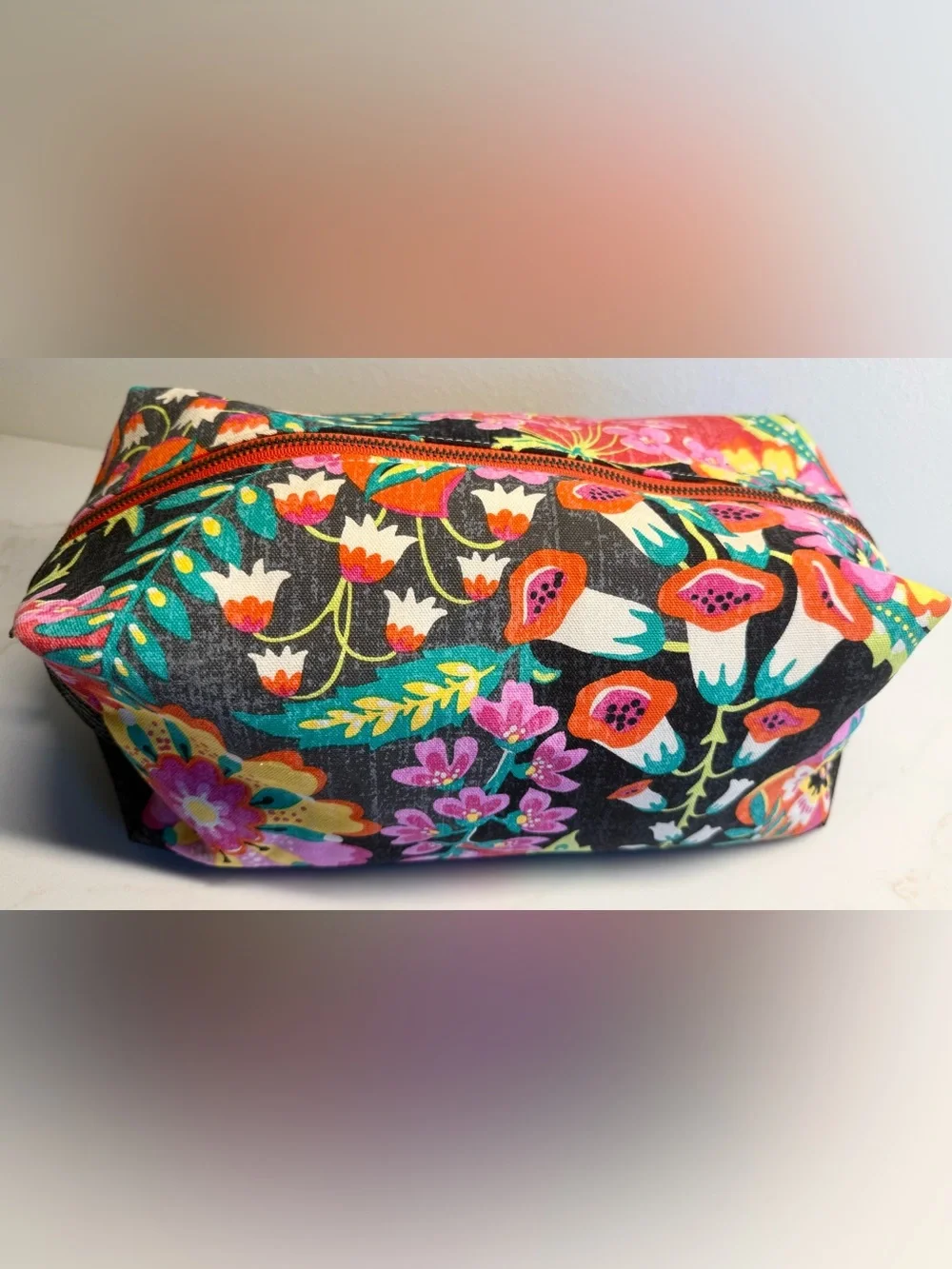 Rebekah Scott Designs Retired Terra Cube Floral Travel Cosmetic Makeup Bag